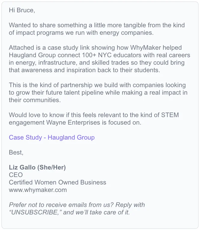 Enterprise B2B sequence email for WhyMaker