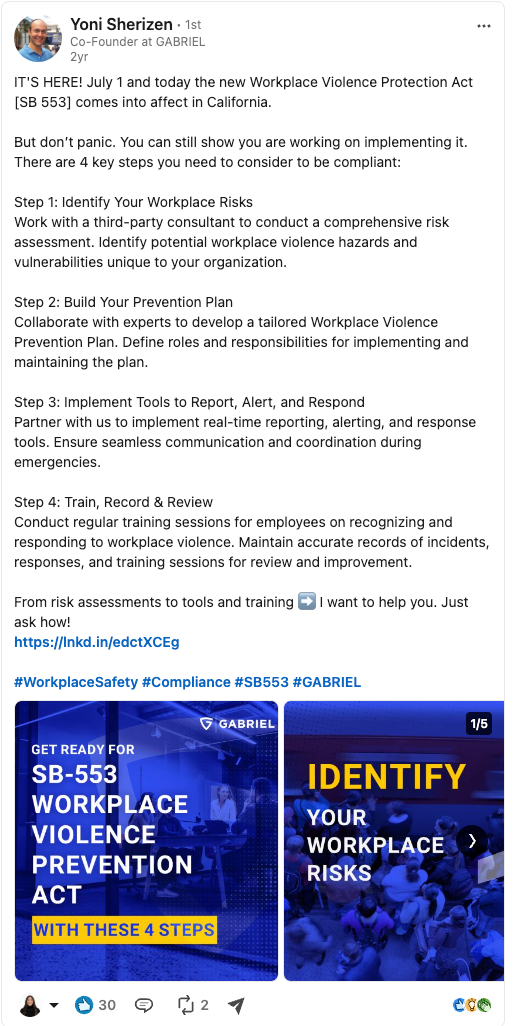 LinkedIn post by Yoni Sherizen: A four-step guide to SB 553